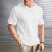 Men's Clothing Solid Color Twisted Jacquard Summer Casual Round Neck Pullover Short Sleeved T Shirt Tops_viptrois.com