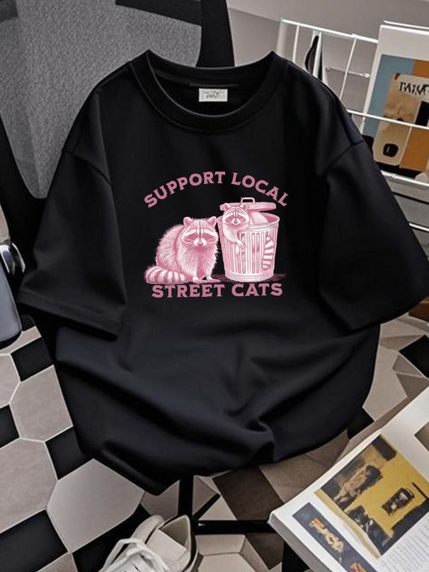 Support Your Local Street Cats T-Shirt Vintage Raccoon Skunk Possum Soft Shirt Comfortable Summer Versatile Slightly Fashion Stylish Stretched_viptrois.com