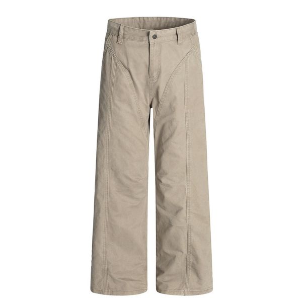 Vibe Trendy High Street Wide-Leg Jeans For Men, Solid Color Versatile Deconstructed Split Design Straight-Leg Casual_viptrois.com