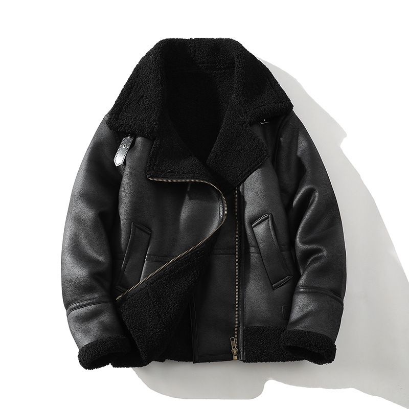 Men's Premium Faux Shearling Jacket, Winter Lined Zip-Up Coat With Notch Lapel, Slim Fit Thermal Outerwear In Brown/Black (Sizes M-5XL)_viptrois.com