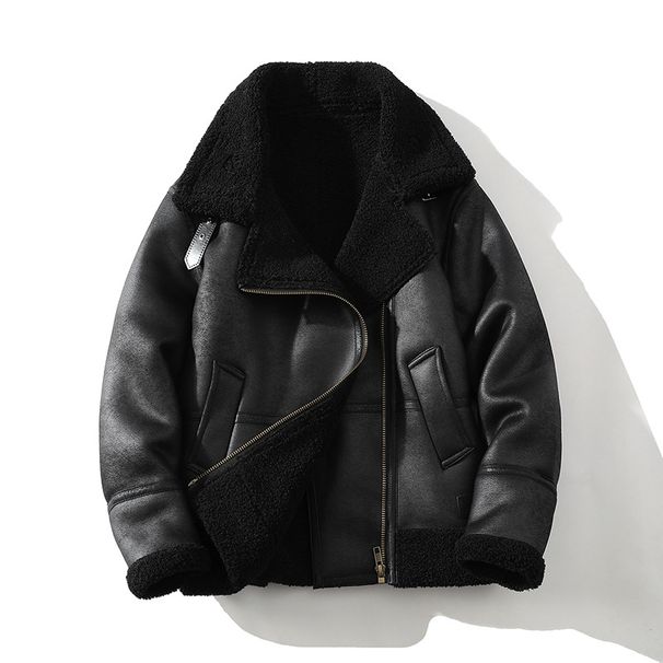 Men's Premium Faux Shearling Jacket, Winter Lined Zip-Up Coat With Notch Lapel, Slim Fit Thermal Outerwear In Brown/Black (Sizes M-5XL)_viptrois.com