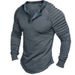 Men's Clothing Tactical Long Sleeved T Shirt Button Long Sleeved V Neck Color Matching Casual Pleated Henry Shirt_viptrois.com