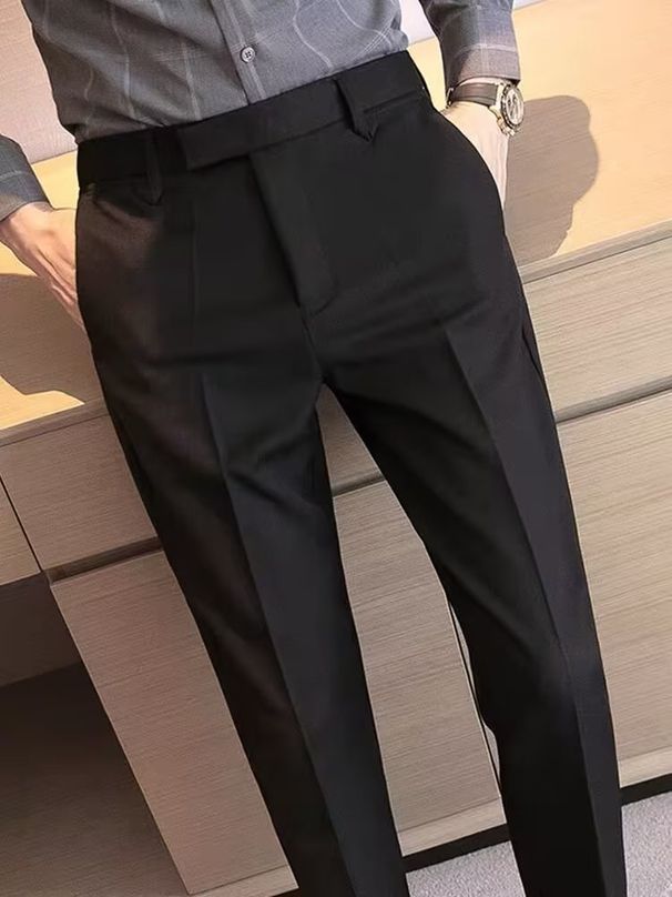 Men's Clothing Casual Trousers Spring And Summer Slim Fit Nine Point Trousers Trendy Versatile Coffee Color Small Foot Drape Trousers_viptrois.com