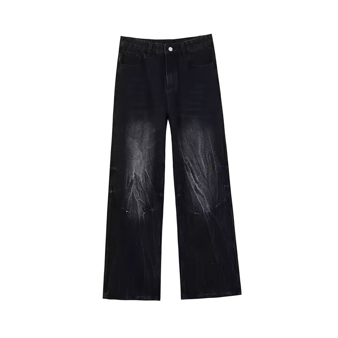 Streetwear Lightning Wash Jeans – Vintage High-Street Relaxed Fit With Artistic Crackle Fading & Unisex Styling_viptrois.com