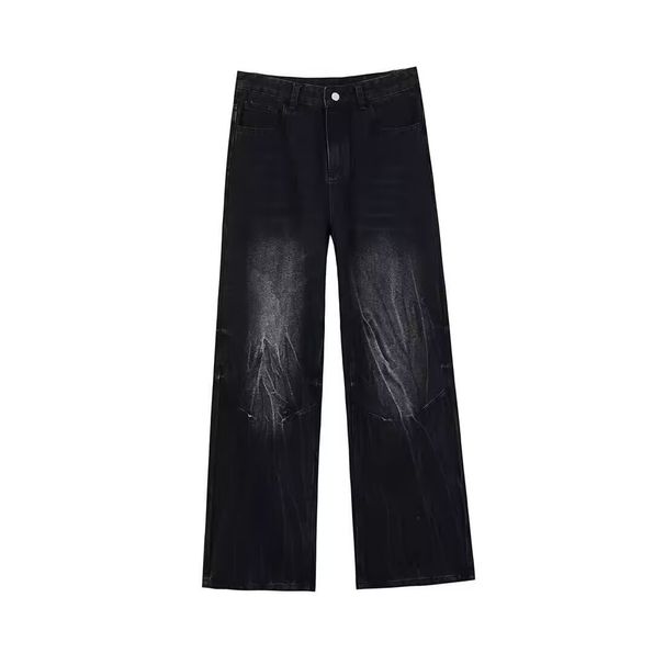 Streetwear Lightning Wash Jeans – Vintage High-Street Relaxed Fit With Artistic Crackle Fading & Unisex Styling_viptrois.com