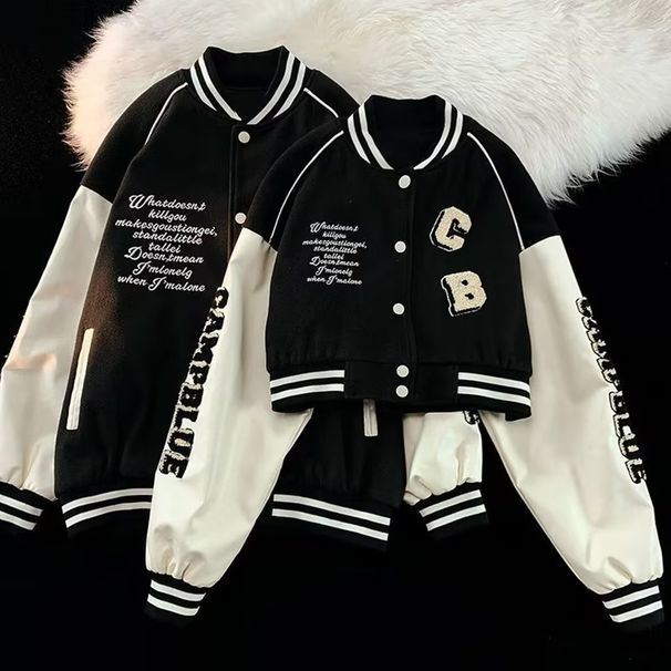 Spring And Autumn New Embroidered Letter Couple Jacket Jacket Men And Women Spice Girls High Street Loose American Street Baseball Uniform_viptrois.com