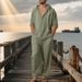 Men's Linen Hooded Shirt And Pants Set - Casual Loose Fit Beachwear For Spring & Fall - Breathable Long Sleeve Top With Relaxed Fit Trousers_viptrois.com