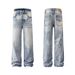 Men's Clothing Retro Trend Street Style Old Washed Design Straight Men's Denim Trousers_viptrois.com