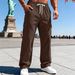 Men's Heavyweight Retro Corduroy Workwear Pants - Relaxed Fit, Multi-Pocket, High Waist, Straight Leg For Casual & Urban Style_viptrois.com