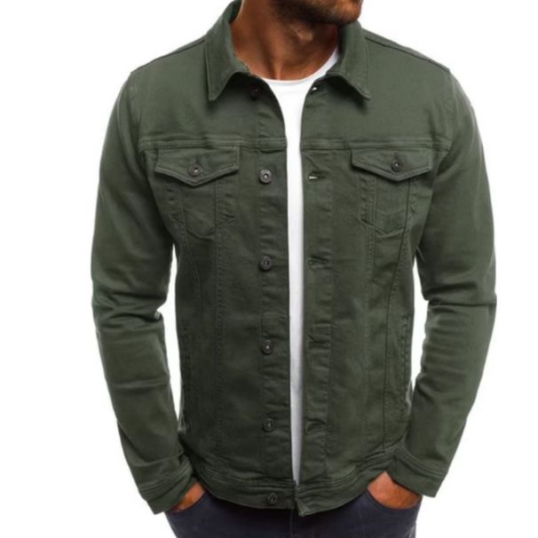 Chaqueta De Color Liso De Otoño Para Hombre, Chaqueta Vaquera Ajustada Informal Y A La Moda, Chaqueta De Trabajo De Un Solo Pecho Con Solapa Informal_viptrois.com