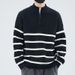 New semi high neck zipper striped sweater for men in autumn and winter, simple and versatile, fashionable and loose fitting pullover base knit sweater_viptrois.com