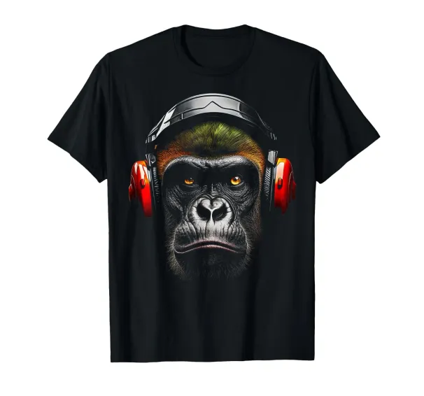 Gorilla Drawing Animal Headphones Artwork Gorilla T-Shirt Mens Womens Tees Top_viptrois.com