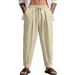 Breathable Cotton-Blend Drawstring Waist Wide-Leg Pants For Men, Comfortable Loose Fit Casual Trousers With Pockets_viptrois.com