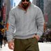 Men's Heavyweight Textured Pullover Sweatshirt Winter Casual Henley Neck Streetwear Top With Contrast Panels_viptrois.com