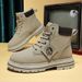 Men's Extra Wide Size 46-48 Work Boots - Vintage British Style High Top Leather Ankle Boots With Waterproof PU Upper & Rubber Sole_viptrois.com