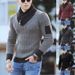 1 2023 New European And American Style Scarf Collar Knitted Pullover Long Sleeve Men's Patchwork Sweater Jacket_viptrois.com