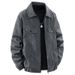 Men’s Vintage Suede-Look Jacket – Retro Biker Style (M-3XL, Lightweight Polyester, Stand Collar, Charcoal/Black/Khaki)_viptrois.com