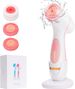 Facial Cleansing Brush, Waterproof Dual-Rotation Face Scrubber Exfoliator With 3 Brush Heads And 2 Adjustable Speeds (Pink)_viptrois.com