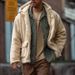 Men's Fleece Hooded Jacket – Streetwear Essential, Windproof Polyester Blend With Zip Pockets (S-XXXL, Beige/Khaki/Black)_viptrois.com