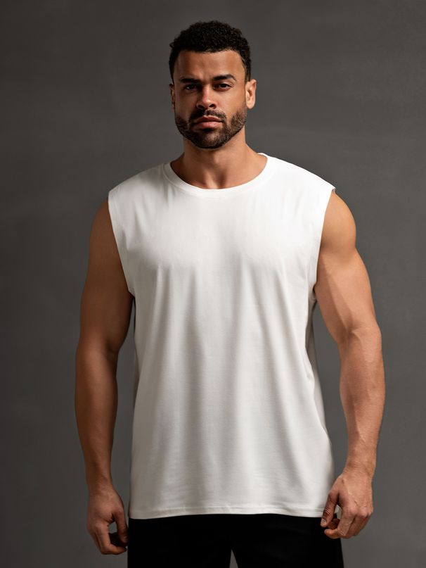Solid Color Sleeveless T-Shirt Plus Size Sports Vest For Men, Trendy Men's Loose Fit Gym Base Shirt, Tank Top_viptrois.com