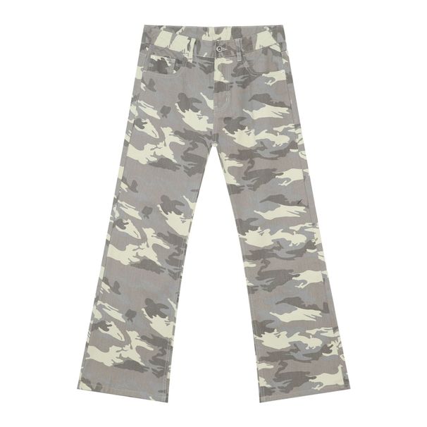 Men's Camo Flare Jeans Loose Fit Casual Streetwear Pants Retro Cotton Denim Trousers for Daily Wear_viptrois.com