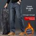 Loom Men's Nine-point Jeans 2025 New Fleece-lined Thickened Loose Straight Large Size Stretch Denim Pants For Men Autumn_viptrois.com
