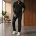 Men's Clothing Men's Casual Sportswear Trendy Summer Two Piece Set Waffle Knit Collar Short Sleeved Trouser Suit Style_viptrois.com