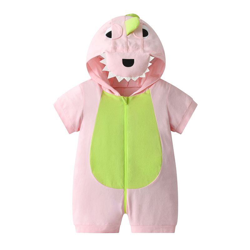 New Summer Style 0 3 Years Old Baby Hooded Romper Dinosaur Shape With Three Dimensional Tail One Piece Romper_viptrois.com