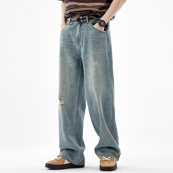 LKTM Men's Wear # American Straight Tube Piercing Jeans For Men New Trendy Brand High Grade Loose Casual Pants A92_viptrois.com