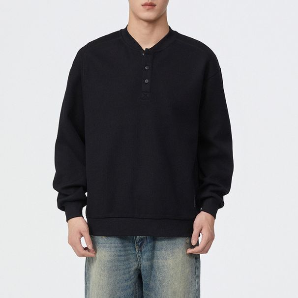 American Style Sweatshirt Trendy Brand Henry Collar Pullover Jacket Men's Spring And Autumn Long Sleeve Polo Shirt_viptrois.com