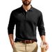 Men's Textured Stripe Long-Sleeve Polo Shirt - Relaxed Fit Autumn Knit Top With Asymmetric Design & Wrinkle-Free Fabric_viptrois.com