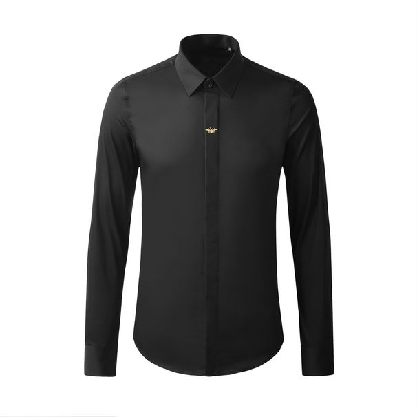 European And American Business Casual With Bee Gold Embroidery, Wrinkle-free Men's Long-sleeve Personalized Shirt_viptrois.com