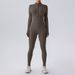 LazyZoom Zipper Bare Sensation Long Sleeve Yoga Jumpsuit For Women Sports Fitness Training Dance One-Piece Tight-Fitting Outfit_viptrois.com