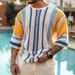 YMY Men's/2025 Autumn Loose Round Neck Mid Sleeve Men's Plus Size Striped Knit Sweater_viptrois.com