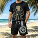 Men's Bamboo Linen Suit Viking Style Print Casual Crew Neck Short Sleeved Shirt And Shorts Summer Fashion_viptrois.com