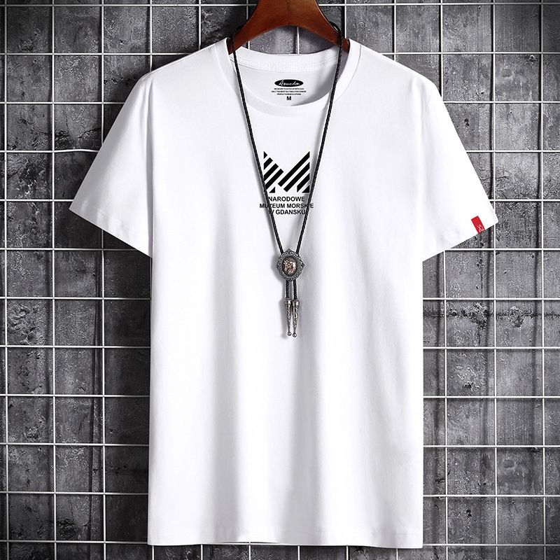 boy Men's Short T-Shirt Summer New Cross-Border Cotton Round Neck Trendy Loose Half Sleeve Plus Size Jacket Live Streaming_viptrois.com