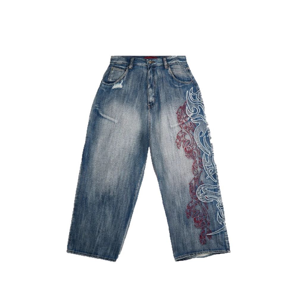 Men's Clothing Jeans Jacquard Embroidery American Cross Border Hip Hop Style Summer New Casual Versatile Trousers_viptrois.com