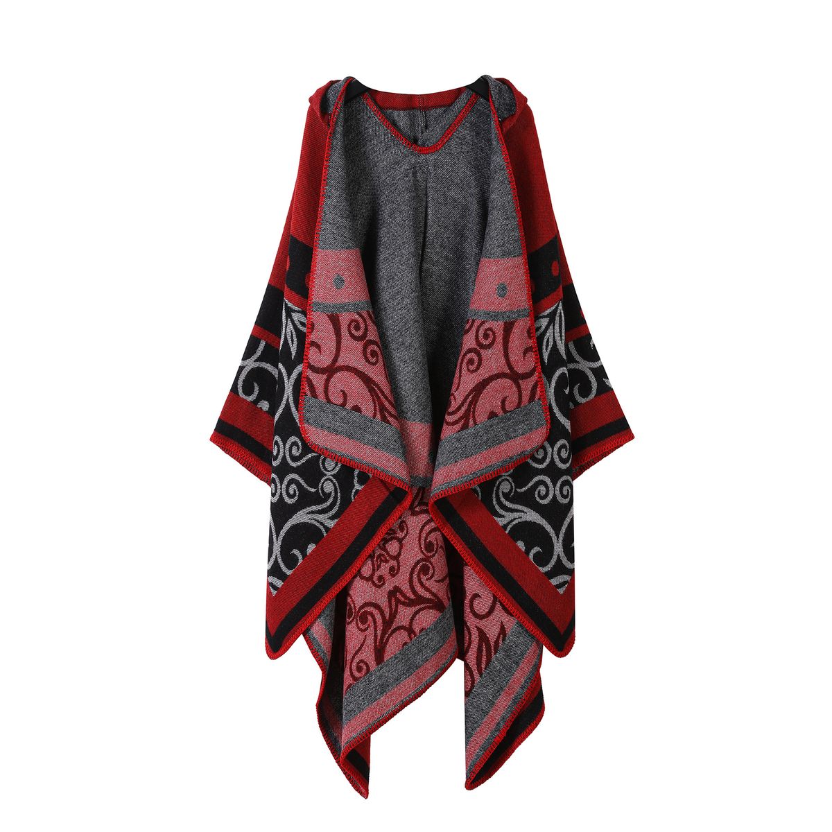 Unisex Scarf Fashion Warm Cloak Shawl Vintage Ethnic Jacquard Cloak Cashmere Split Hooded Cloak_viptrois.com