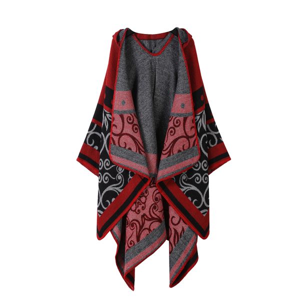Unisex Scarf Fashion Warm Cloak Shawl Vintage Ethnic Jacquard Cloak Cashmere Split Hooded Cloak_viptrois.com