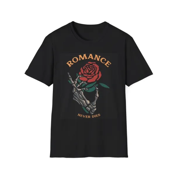 Romance Never Dies Graphic T Shirt Mens Womens Tees Top Vintage Roses Rock Unisex Softstyle T-Shirt Mens Womens Tees Top_viptrois.com