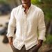 Men's Clothing Long Sleeved Light Mature Casual Solid Color Stand Up Collar Button Down Casual Shirt_viptrois.com