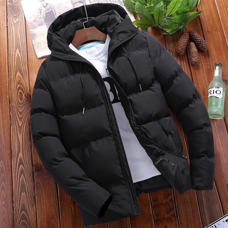 Men's Winter Hooded Puffer Jacket - Lightweight Quilted Coat, Loose Fit Short Style, Casual Streetwear (Grey/Black/Burgundy/Navy)_viptrois.com