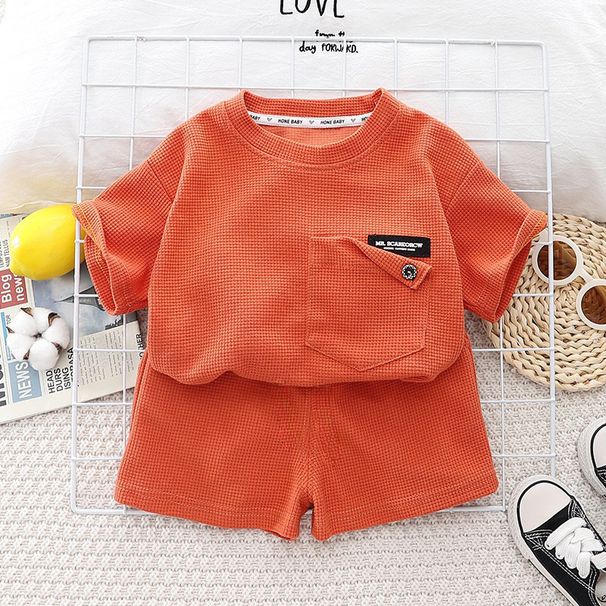New Foreign Trade Boys Short Sleeved Casual Solid Color Children's Clothing Two Piece Korean Style Fashion Suit Manufacturers Wholesale_viptrois.com