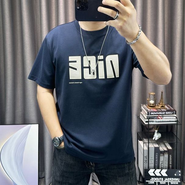 Short-sleeved T-shirt Men's Trendy Brand Letter-printed Temperament Top Casual Versatile Men's Round Neck Inner Half-sleeved Bottoming Shirt_viptrois.com