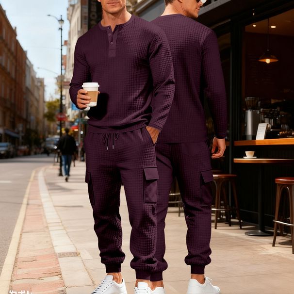 Men's Casual Workwear Set - Loose Fit Long Sleeve T-Shirt & Pants For Commuting, Outdoor & Sports (Black, White, Khaki, Burgundy, Light Gray_viptrois.com