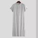 Men's Clothing Muslim Loose Striped Short Sleeved Robe Shirt_viptrois.com