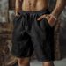 Men's Clothing New Cotton And Linen Shorts Drawstring Elastic Waist Straight Leg Solid Color Breathable Daily Beach Five Point Casual Shorts_viptrois.com