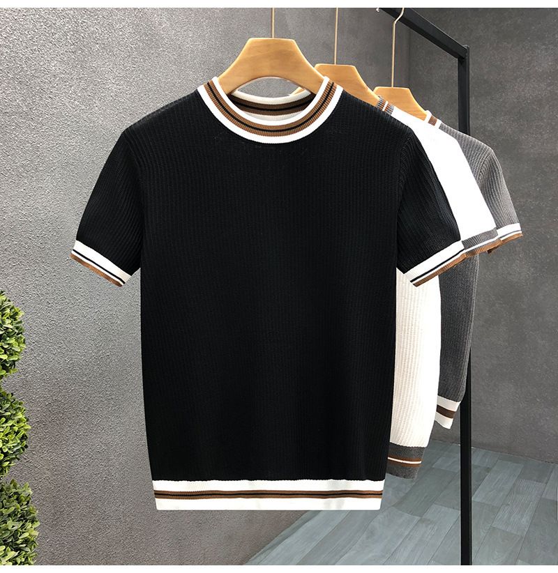 Men's Lightweight Striped Viscose T-Shirt – Breathable Short-Sleeve Knit Top For Summer_viptrois.com