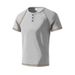 2025 Cross-border American Waffle Henley Shirt Men's T-Shirt Heavy Contrast Color Ragged Shoulder Slim T-Shirt Short Sleeve_viptrois.com