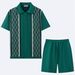 Men's Clothing Men's Cool Silk Jacquard Two Piece Knitted Sweater Casual Polo Shirt Suit_viptrois.com
